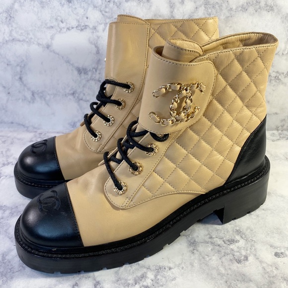 Chanel Calfskin Two Tone Combat Boots 40 - Picture 3 of 10